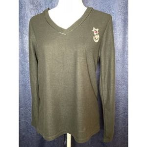 Hannah Black Sweater With Gray Embroidered Fur Calico Cat Kitten Woman’s L Large